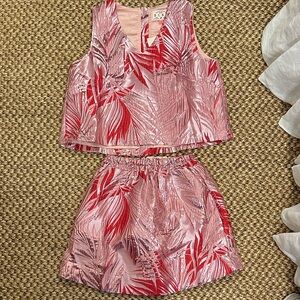 BURU Pink & Red Tropical Jacquard Two-Piece Set
